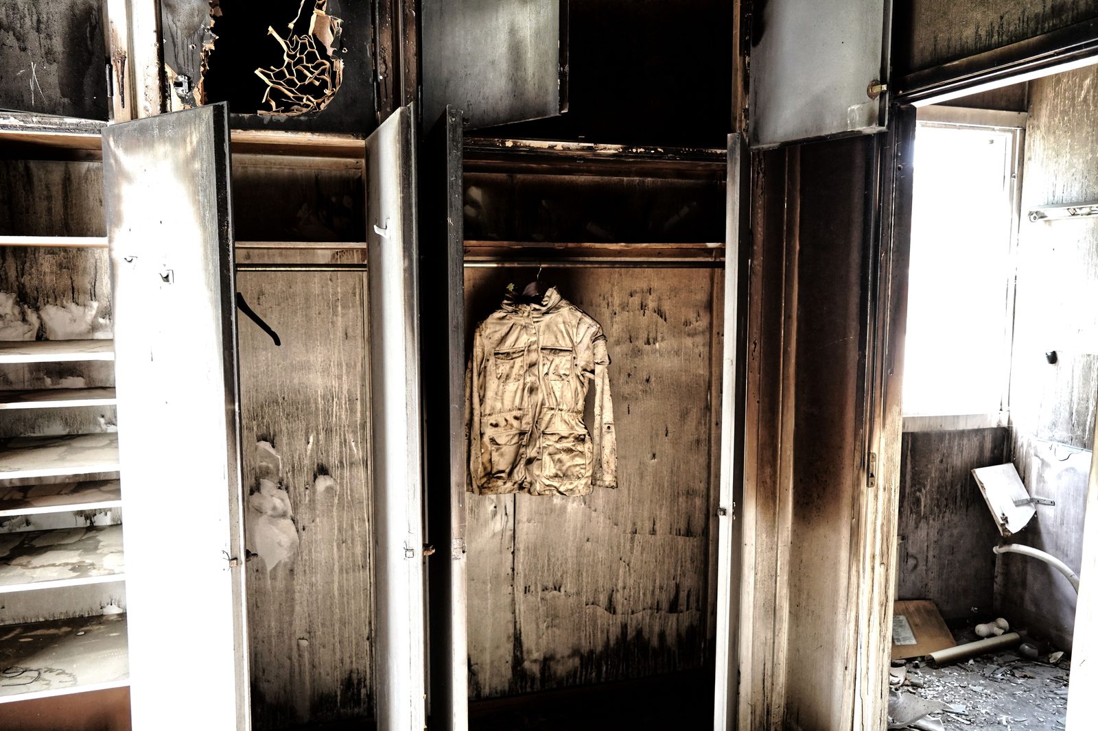 Burned room after fire damage in Plano, TX