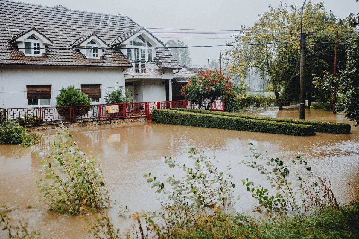 Home surrounded by floodwater after heavy rain in Plano, TX