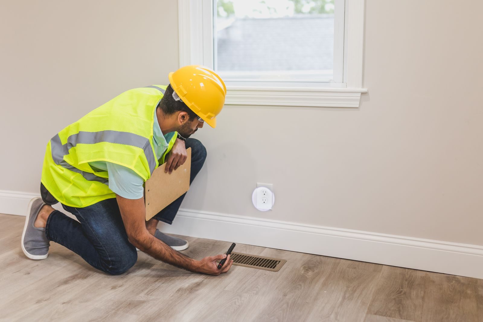 Technician checking drying progress at a Plano, TX home